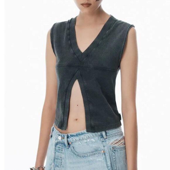 Alexander Wang V-Neck Tank Top in Faded Black - Picture 3 of 13